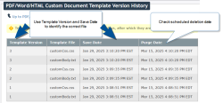 Version History table listing available template versions